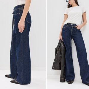 SLVRLAKE Mica Belted Low Rise Baggy Wide Leg Jeans in Midnight Mile Sz 30 $300